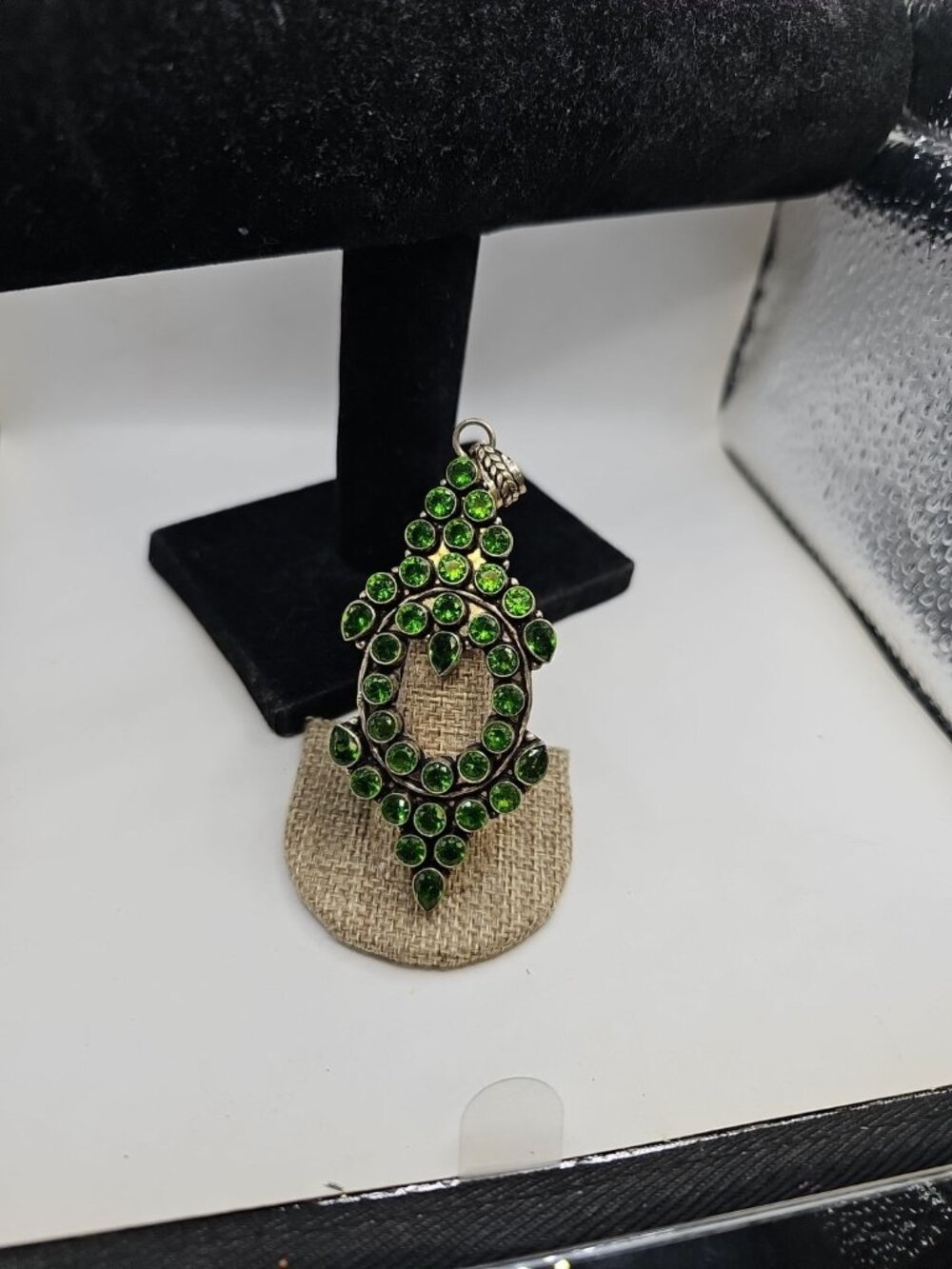 Pendant .925 & Green stones 3.25" To Bail